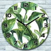 Coloray Wanduhr aus Glas Rund fi 30 Grüne Palmblätter Quarz Deko Schlafzimmer Büro