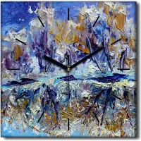 Coloray Uhr auf Leinwand 30x30 cm Wand Uhr Dekoration Wohnzimmer Segeltuch schwarze Hände -Schnee Winter River Natur