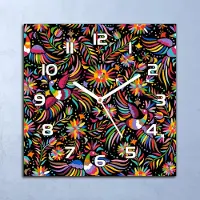 Coloray Deko Glasuhr Wanduhr 30x30 Mexikanisches Muster bunte Vögel Küchenuhr Bürouhr