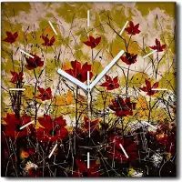 Coloray Uhr auf Leinwand 30x30 cm Wand Uhr Dekoration Wohnzimmer Segeltuch weiße Zeiger -Wiesenblüten von Pflanzen