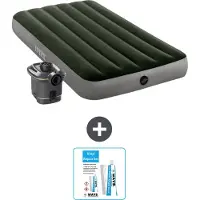 Intex Luftbett - 1 Person - 99 x 191 x 25 cm - Grün - Inklusive Pumpe - Reperaturset