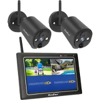 SecuFirst 2K Überwachungskamera Aussen mit Innen Monitor,7" Sensorbildschirm NVR + 2X Outdoor Kamera Überwachung Babyphone Arbeiten ohne WLAN,AI Beweg