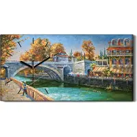 Coloray Leinwand Uhr Küche Wohnzimmer Bild Geräuschlos 60x30 Fischer Wasser Brücke - schwarze Hände