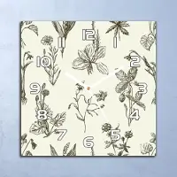 Coloray Deko Glasuhr Wanduhr 30x30 Skizziert Wildblumen Quarz Küchenuhr Bürouhr