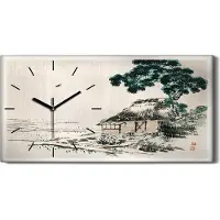 Coloray Wandkunst Leinwand Bild Uhr 60x30 Malerei Asiatische Hütten Baum Kunst - schwarze Hände
