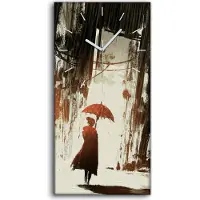Coloray Dekor Leinwand Uhr Wandbilder Quarz 30x60 Frau Regenschirm Stadt Nacht Regen - weiße Hände