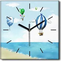 Coloray Uhr auf Leinwand 30x30 cm Wand Uhr Dekoration Wohnzimmer Segeltuch schwarze Hände -Meeresschiff-Ballons.