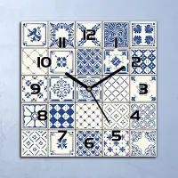 Coloray Wanduhr Echt-Glas-Küchenuhr Azulejos blau-weiß Quarz 30x30 Deko Bilder