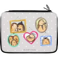 Mr. & Mrs. Panda Bleistiftetui Igel Familie - Grau Pastell - Geschenk, Federmappe, Federmäppchen, Bruder, Muttertag, Federtasche, Schlampermäppchen, Bilder, Mäppchen