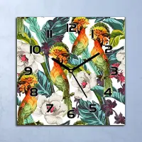 Coloray Wanduhr Echt-Glas-Küchenuhr Exotische Vögel Quarz Lautlos 30x30 Deko Bilder