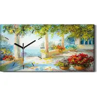 Coloray Dekor Leinwand Uhr Wandbilder 60x30 Ölgemälde Meer Blumen Bäume Ansicht - schwarze Hände