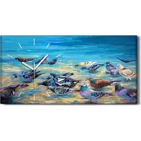 Coloray Küche Wohnzimmer Wand Leinwand Uhr 60x30 Strandtauben an der Schwarz Meer küste - weiße Hände