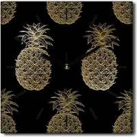 Coloray Uhr auf Leinwand 30x30 cm Wand Uhr Dekoration Wohnzimmer Segeltuch schwarze Hände -Ananas Aquarelle Früchte.