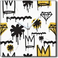 Coloray Uhr auf Leinwand 30x30 cm Wand Uhr Dekoration Wohnzimmer Segeltuch weiße Zeiger -Graffiti Crown Art.