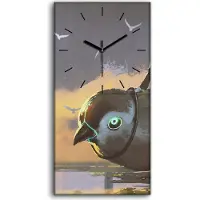 Coloray Wanduhr Bürouhr Leinwand Bild Quarz 30x60 Mädchen sitzt auf einem riesigen Vogel - schwarze Hände