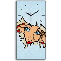 Coloray Wanduhr Uhr Wandbild Leinwand Quarz 30x60 Foto Comic Cartoon Pop Art Retro Frau - schwarze Hände