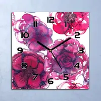 Coloray Wanduhr Echt-Glas-Küchenuhr Gemalte rote Blumen Quarz 30x30 Deko Bilder