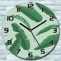 Coloray Wanduhr aus Glas Rund fi 30 Bananenblätter weiß Quarz Deko Wohnzimmer Büro