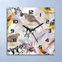Coloray Wanduhr Echt-Glas-Küchenuhr Wild Fasan rosa Quarz Lautlos 30x30 Deko Bilder