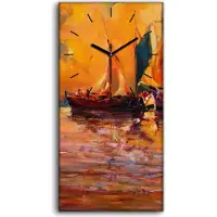 Coloray Wanduhr Bürouhr Leinwand Bild Geräuschlos Kunstdruck 30x60 Boot Ozean - schwarze Hände