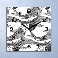Coloray Wanduhr Echt-Glas-Küchenuhr Fish Koi SchwarzWeiß Quarz 30x30 Deko Bilder