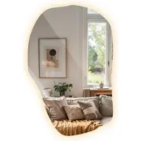 Coloray LED Spiegel mit Beleuchtung – 100 x 65 cm – Warmweiß 3000K – Asymmetrischer Wandspiegel rahmenlos – Badspiegel modern feuchtraumgeeignet