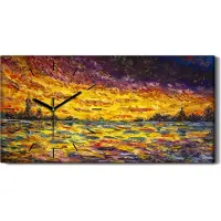 Coloray Dekor Leinwand Uhr Wandbilder 60x30 Ölgemälde Abstrakte Sonnenuntergang - schwarze Hände