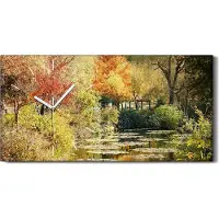 Coloray Wanduhr Uhr Wandbild Leinwand Quarz 60x30 Landschaft Fluss Herbst November Acer - weiße Hände