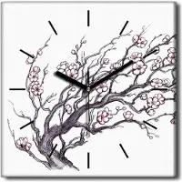 Coloray Uhr auf Leinwand 30x30 cm Wand Uhr Dekoration Wohnzimmer Segeltuch schwarze Hände -Japan Kirschenbäume