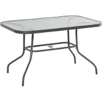 Dopwii Gartentisch Bistrotisch Balkontisch Garten Beistelltisch Bistrotisch Gartenmöbel mit Glasplatte Schirmloch Hartglas + Metall Carbongrau 120 x 80 x 70 cm