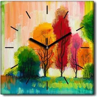 Coloray Uhr auf Leinwand 30x30 cm Wand Uhr Dekoration Wohnzimmer Segeltuch schwarze Hände -Bäume Gras Natur.