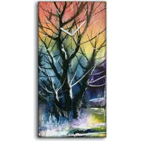 Coloray Küche Wohnzimmer Wand Leinwand Uhr 30x60 Wasserfarbe Landschaft Wald Bäume - weiße Hände