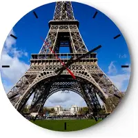 ARTTOR Wanduhr - Rund - Glasuhr - Turm Paris Eiffle - 40x40cm - Schleichendes Uhrwerk - Lautlos - zum Aufhängen bereit - Dekoration Modern - Wanddekoration aus Glas - C3AR40x40-0154