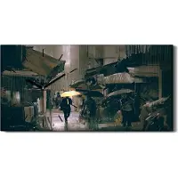 Coloray Wanduhr Bürouhr Leinwand Bild Quarz 60x30 Mann mit dem leuchtend Regenschirm - schwarze Hände