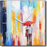 Coloray Uhr auf Leinwand 30x30 cm Wand Uhr Dekoration Wohnzimmer Segeltuch weiße Zeiger -Ein Paar Regenschirm