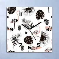 Coloray Wanduhr Echt-Glas-Küchenuhr Palmblätter und Flamingos Quarz 30x30 Deko Bilder