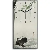 Coloray Dekor Leinwand Uhr Wandbild 30x60 Malerei Asiatische Wasser Wellen Vogel Felsen - schwarze Hände