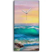 Coloray Wohnzimmer-Bild Leinwand Uhr 30x60 Ufer Wellen Meer Sonnenaufgang Malerei - weiße Hände