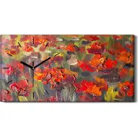 Coloray Küche Wohnzimmer Wand Leinwand Uhr Geräuschlos 60x30 Mohnblumen Blumen Malerei - schwarze Hände