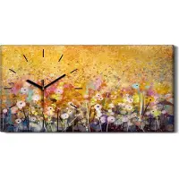 Coloray Wanduhr Uhr Wandbild Leinwand Geräuschlos 60x30 Natur Landschaft Blume wiese - schwarze Hände
