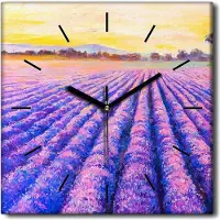 Coloray Uhr auf Leinwand 30x30 cm Wand Uhr Dekoration Wohnzimmer Segeltuch schwarze Hände -Lavendel-Abstraktion.
