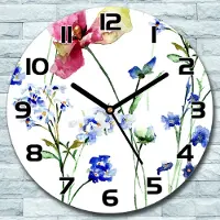 Coloray Wanduhr aus Glas Rund fi 30 Wildblumen blau rosa Quarz Deko Schlafzimmer Büro