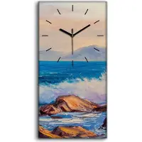 Coloray Wandbild Leinwand Bilder mit Uhr Geräuschlos 30x60 Ölgemälde Ozean Meer wellen - schwarze Hände