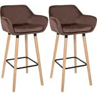 CLP 2er Set Barhocker Grant Samtbezug Gestell aus Buchenholz bis 150 kg coffee