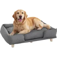 PawHut Hundesofa, Haustiersofa mit Kissen, Hundebett mit Erhöhtem Design Grau