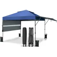 Goplus 300 x 300cm Pop-Up Überdachungszelt, 3-stufig höhenverstellbar, mit Rollen, Verlängerte Vordach & Aufbewahrungstasche, Wasserdichter Faltpavillon