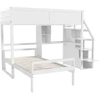 Xdovet Etagenbett(weiß)Kiefernbett,kinderbett,Jugendbett,Sicherheitstreppe mit verstecktem Staufach, Schreibtisch-Staufach, Zwei-in-Eins-Hochzaun-Design