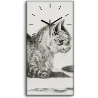 Coloray Wanduhr Uhr Wandbild Leinwand Geräuschlos 30x60 Zeichnung Tier Katze Kunst - schwarze Hände