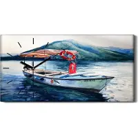 Coloray Wandbild Leinwand Bilder Wanduhr Geräuschlos Kunstdruck 60x30 Schiff Berg - schwarze Hände