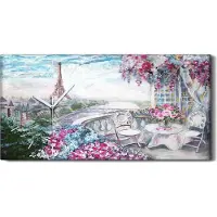 Coloray Wohnzimmer-Bild Leinwand Uhr Geräuschlos 60x30 Frankreich rosa Eiffel Blume - weiße Hände